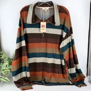 New Boutique 1/4 Zip Fall Colors Stripe Knit Tunic